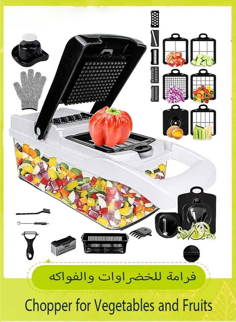 توب ون 26 في 1 قطاعة خضار مع 13 شفرات، قطاعة ومكعبات خضار، مفرمة طعام مع وعاء وغطاء، مفرمة بصل قطاعه الخضار، مفرمة سلطة، فرامة بصل أداة مطبخ متعددة الأغراض لتحضير وجبات سهلة - Image 1